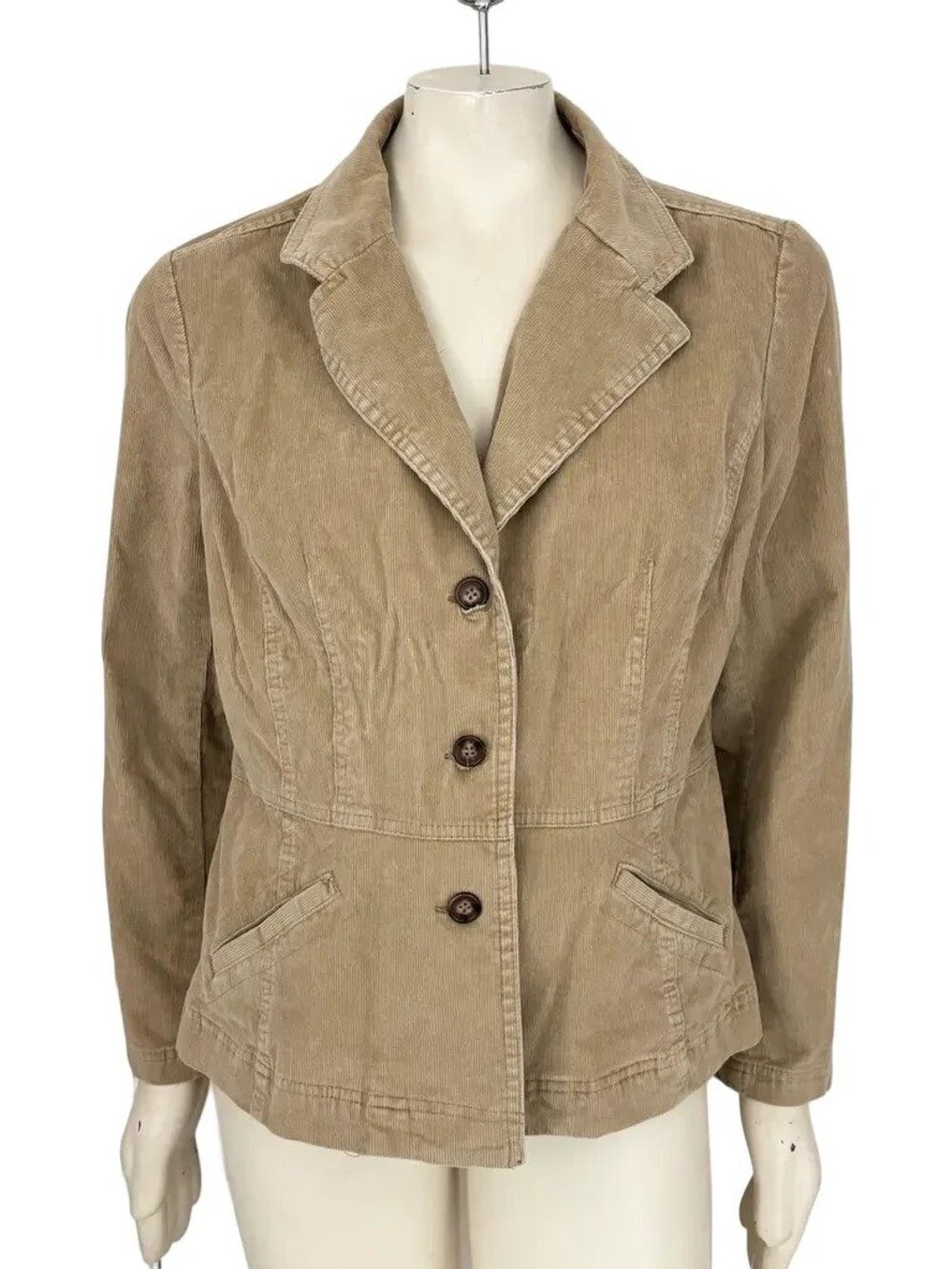 ST JOHN'S BAY 3 Button Corduroy Jacket in Khaki Tan SZ XL